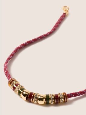 Evereve Campbell Gold-Tone Crystal Bead Cord Necklace in Burgundy and Green